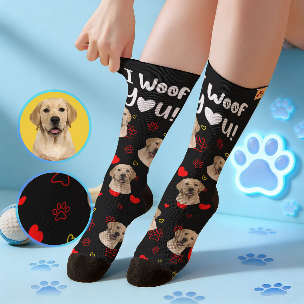 Personalized Pet Dog Theme Socks Christmas Socks Custom I Woof You Socks Pet Lover Santa Socks Gift