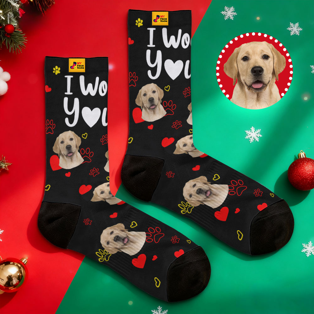 Personalized Pet Dog Theme Socks Christmas Socks Custom I Woof You Socks Pet Lover Santa Socks Gift - MyFaceSocksAU