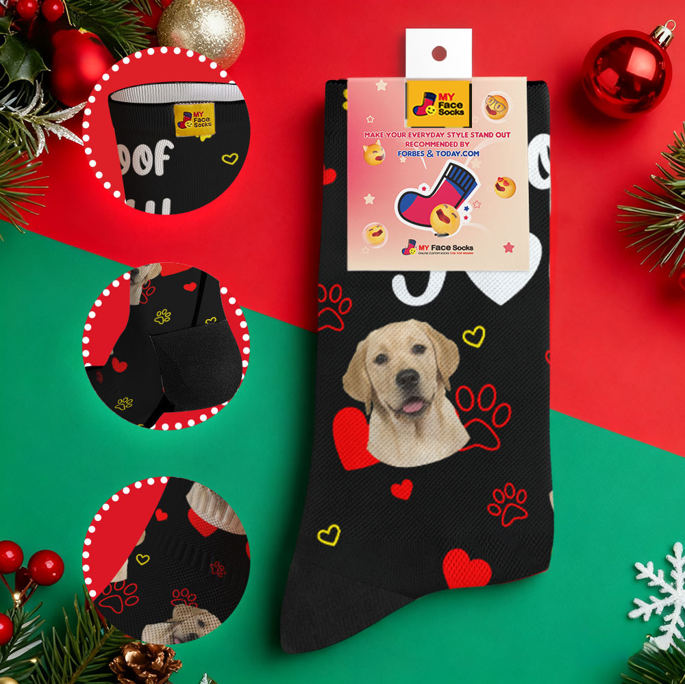 Personalized Pet Dog Theme Socks Christmas Socks Custom I Woof You Socks Pet Lover Santa Socks Gift - MyFaceSocksAU