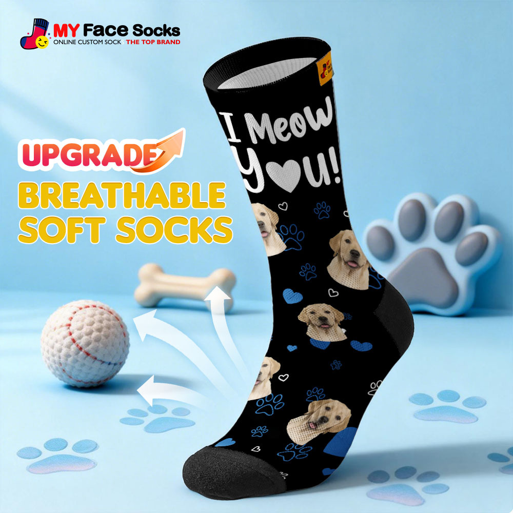 Personalized Pet Cat Theme Socks Christmas Socks Custom I Meow You Socks Pet Lover Santa Socks Gift