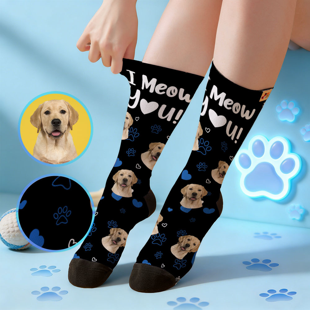 Personalized Pet Cat Theme Socks Christmas Socks Custom I Meow You Socks Pet Lover Santa Socks Gift