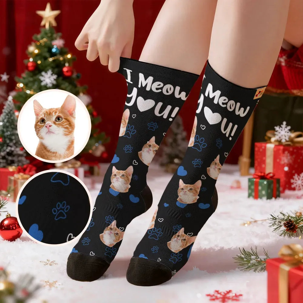 Personalized Pet Dog Theme Socks Christmas Socks Custom I Love You Socks Pet Lover Santa Socks Gift - MyFaceSocksAU