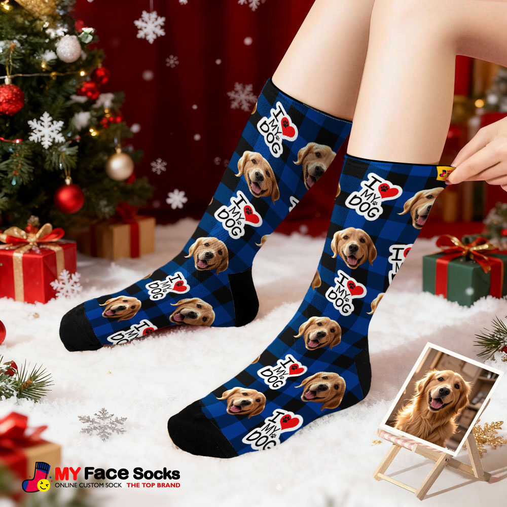 Personalized Pet Dog Theme Socks Christmas Socks Custom I Woof You Socks Pet Lover Santa Socks Gift - MyFaceSocksAU