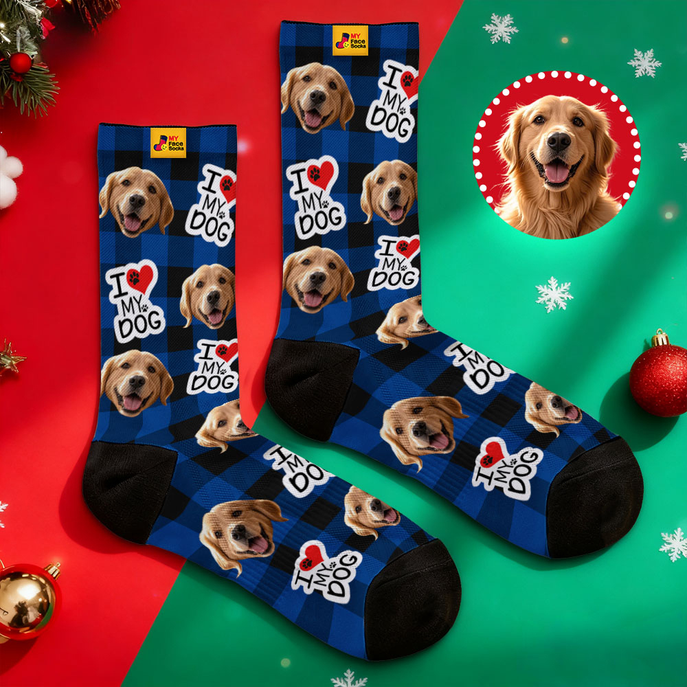 Personalized Pet Dog Theme Socks Christmas Socks Custom I Woof You Socks Pet Lover Santa Socks Gift - MyFaceSocksAU