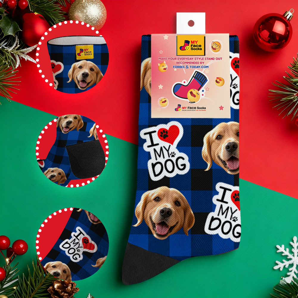 Personalized Pet Dog Theme Socks Christmas Socks Custom I Woof You Socks Pet Lover Santa Socks Gift - MyFaceSocksAU