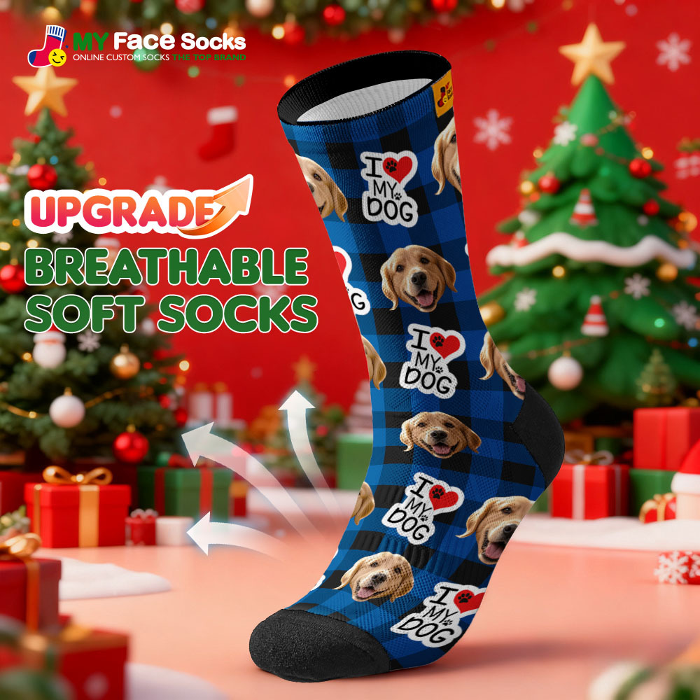 Personalized Pet Dog Theme Socks Christmas Socks Custom I Woof You Socks Pet Lover Santa Socks Gift - MyFaceSocksAU