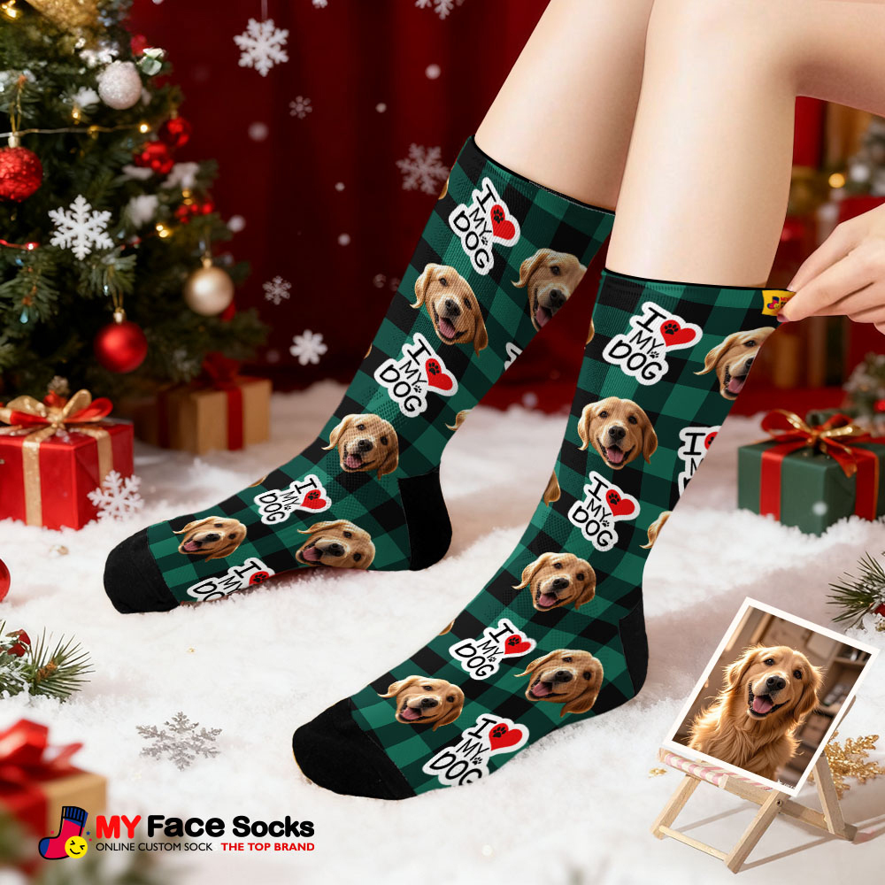 Personalized Pet Dog Theme Socks Christmas Socks Custom I Woof You Socks Pet Lover Santa Socks Gift - MyFaceSocksAU
