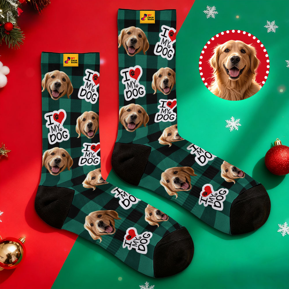 Personalized Pet Dog Theme Socks Christmas Socks Custom I Woof You Socks Pet Lover Santa Socks Gift - MyFaceSocksAU