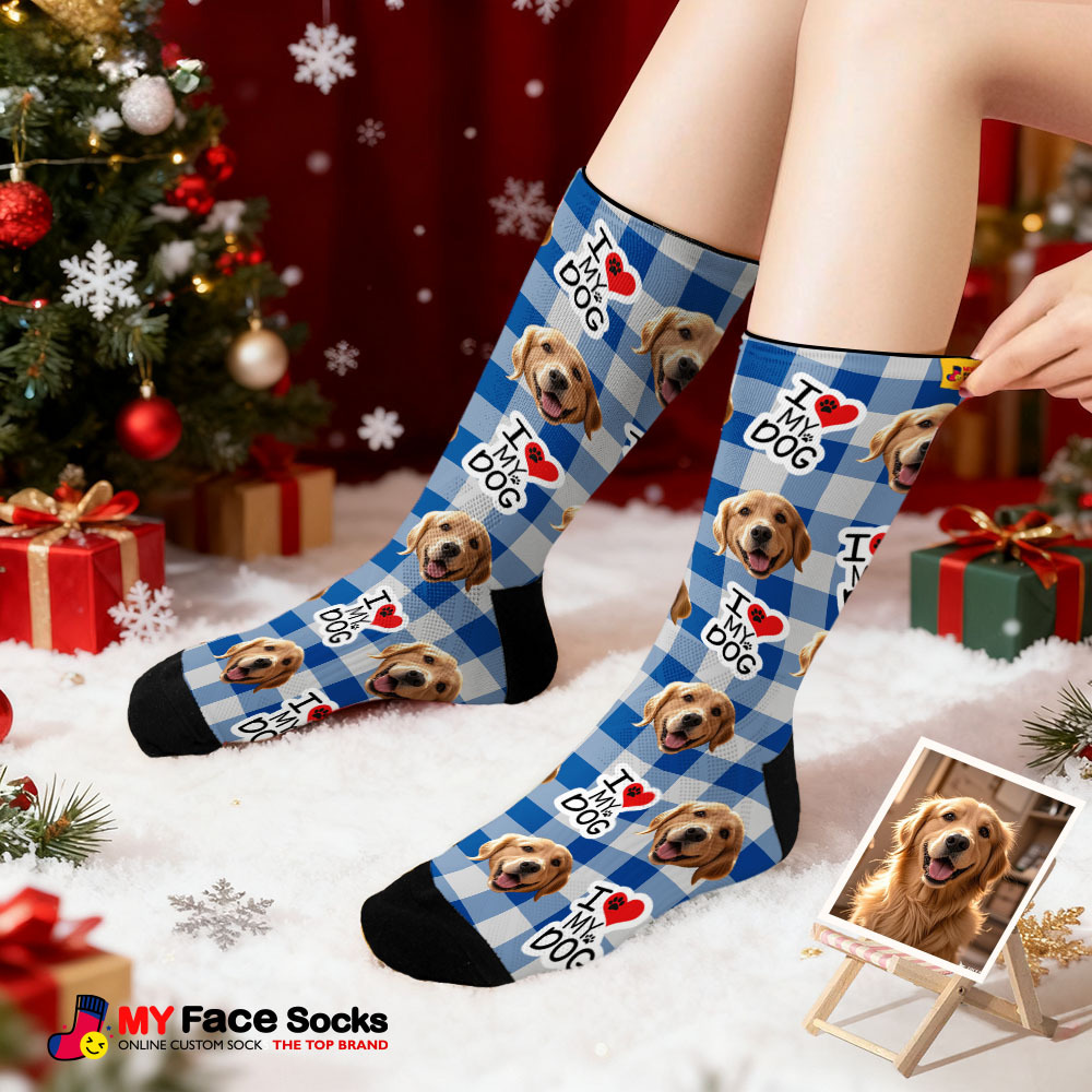 Personalized Pet Dog Theme Socks Christmas Socks Custom I Woof You Socks Pet Lover Santa Socks Gift - MyFaceSocksAU