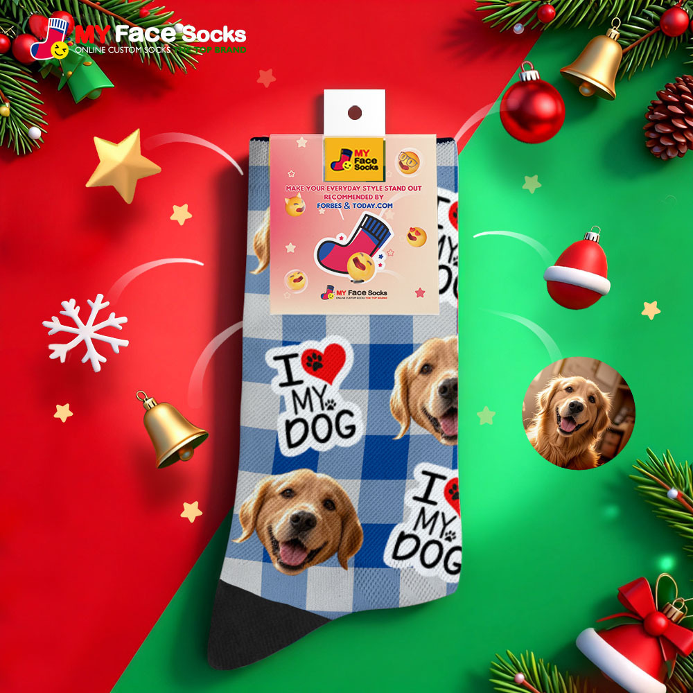 Personalized Pet Dog Theme Socks Christmas Socks Custom I Woof You Socks Pet Lover Santa Socks Gift - MyFaceSocksAU