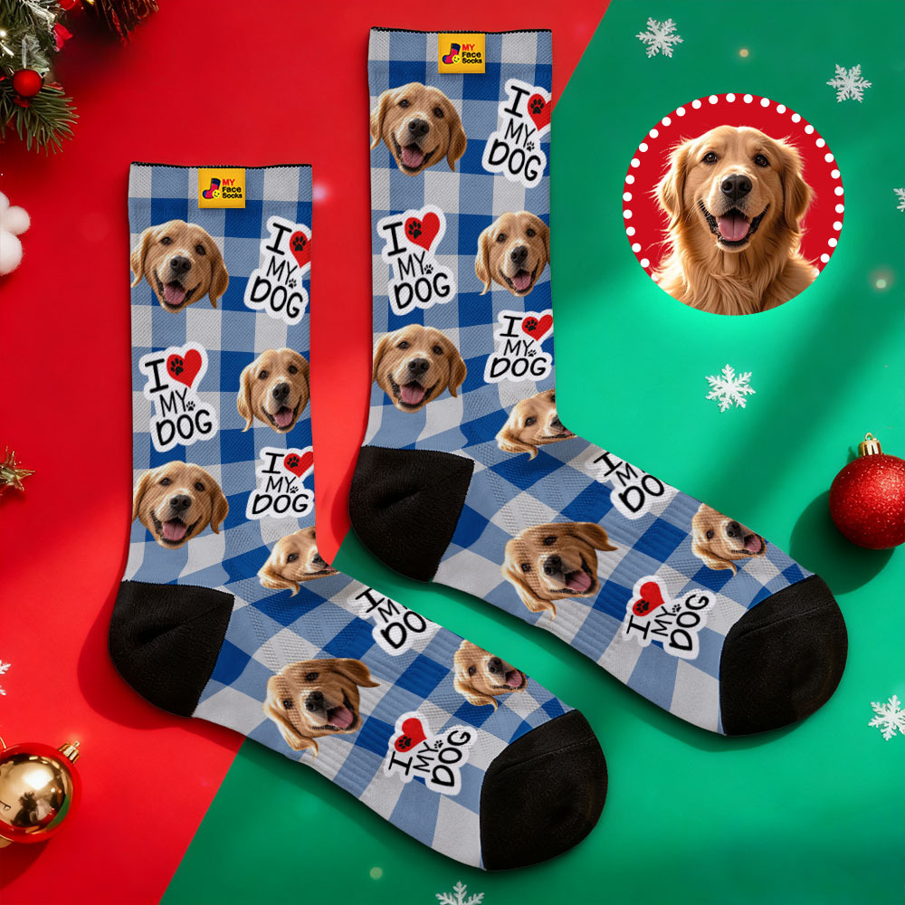 Personalized Pet Dog Theme Socks Christmas Socks Custom I Woof You Socks Pet Lover Santa Socks Gift - MyFaceSocksAU