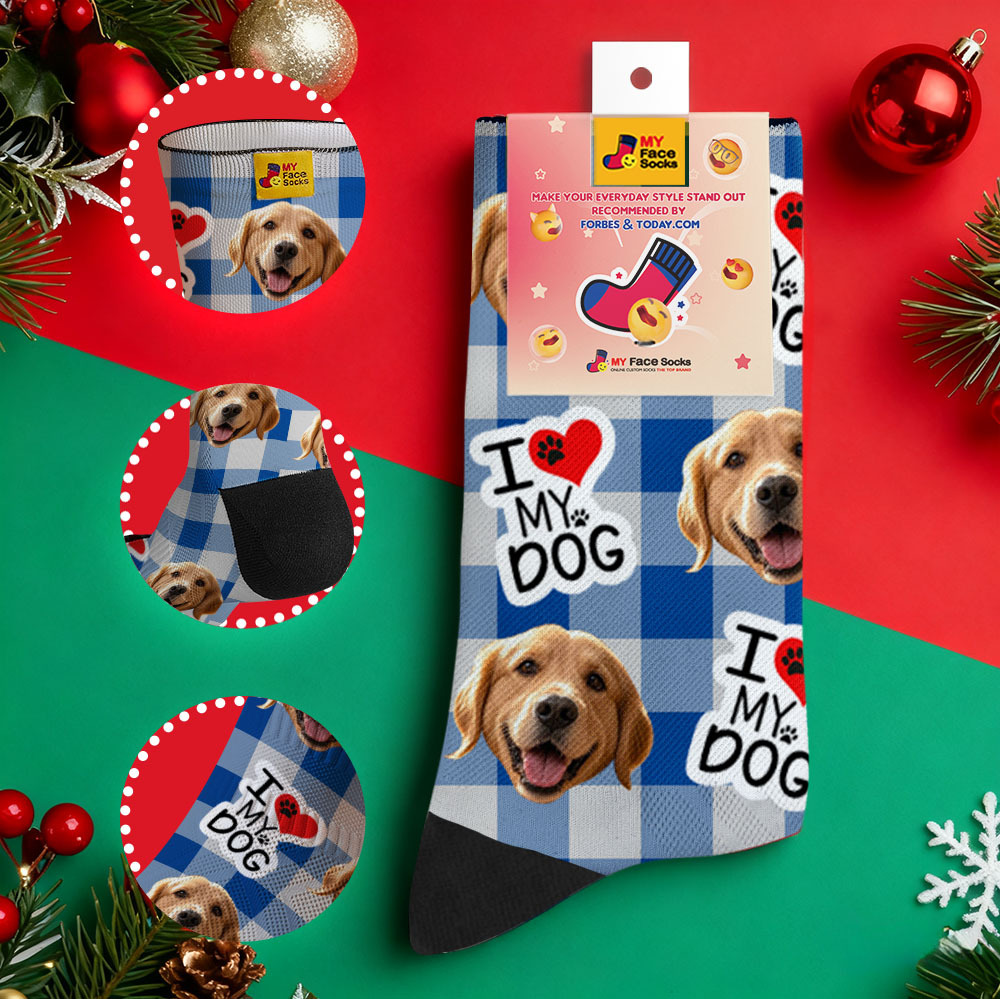 Personalized Pet Dog Theme Socks Christmas Socks Custom I Woof You Socks Pet Lover Santa Socks Gift - MyFaceSocksAU