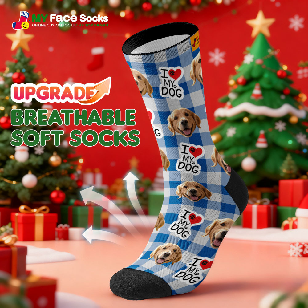 Personalized Pet Dog Theme Socks Christmas Socks Custom I Woof You Socks Pet Lover Santa Socks Gift - MyFaceSocksAU