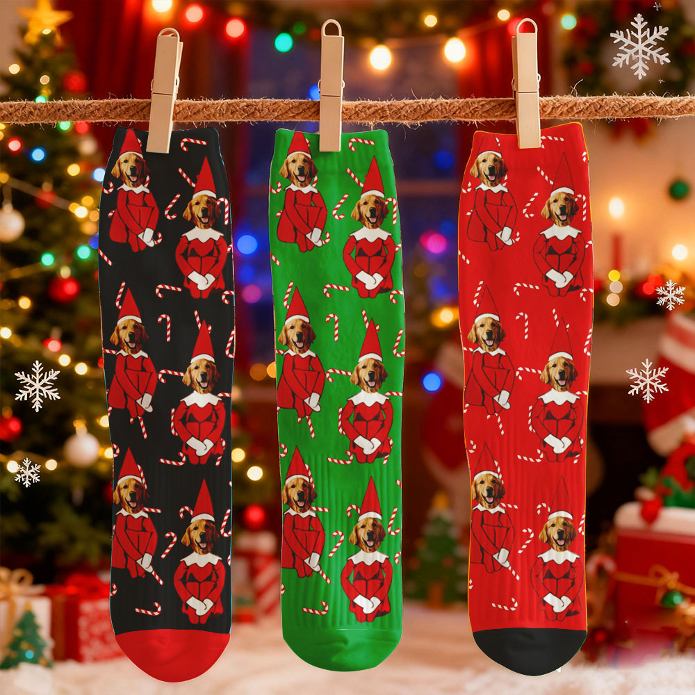 Custom Face Printed Socks Christmas Gift Snowflake Deer Pattern Personalized Custom Designs Best Santa Gift Idea - MyFaceSocksAU