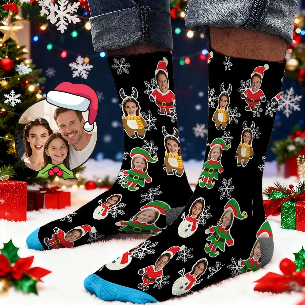Christmas Gift Custom Face Socks Multi -face Breathable Add Pictures Colorful Photo Socks Gifts