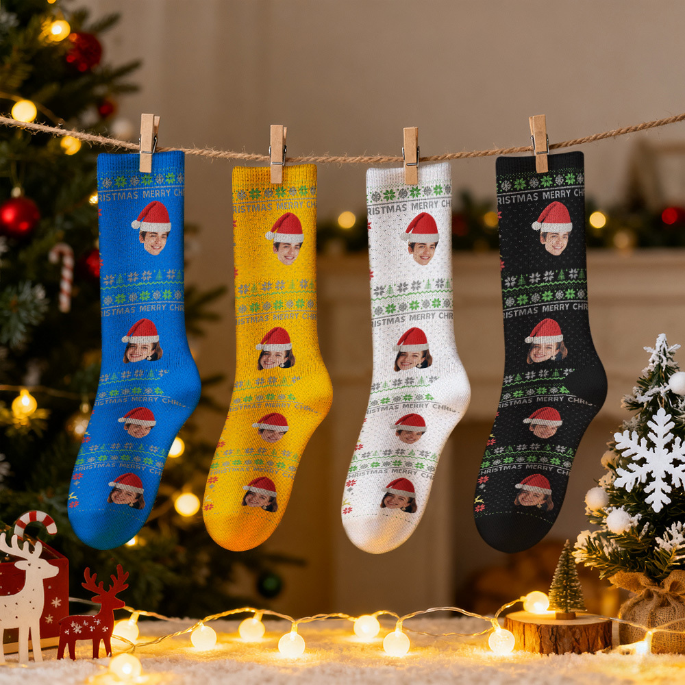 Custom Photo Christmas Socks for Men and Women Santa Style with Multi-Color Choices Gift - MyFaceSocksAU