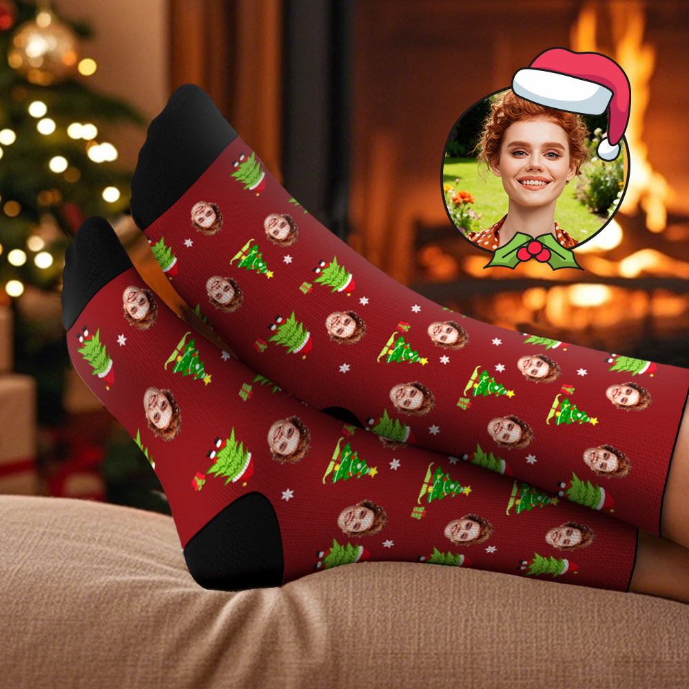 Custom Christmas Tree Socks Personalized Face Socks Santa Gift For Family - MyFaceSocksAU