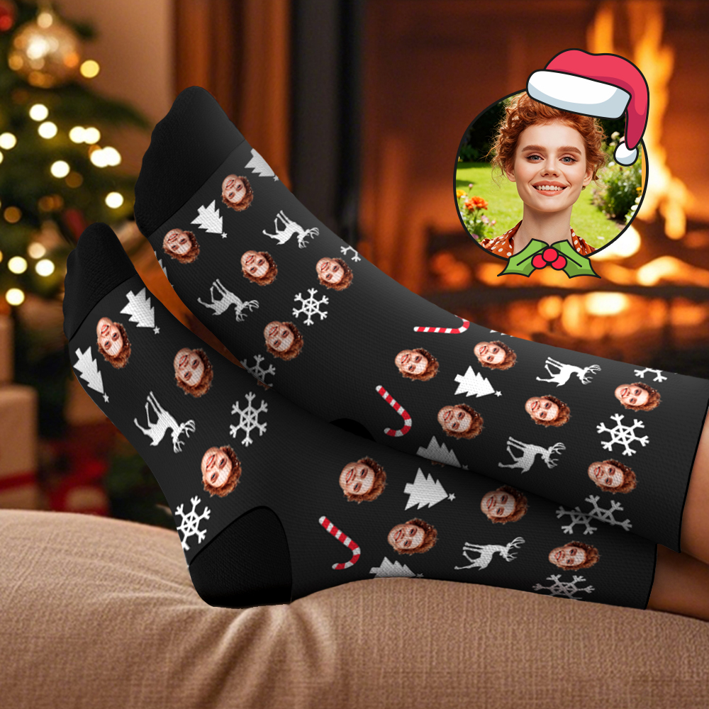 Custom Christmas Tree Socks Personalized Face Socks Santa Gift For Family - MyFaceSocksAU