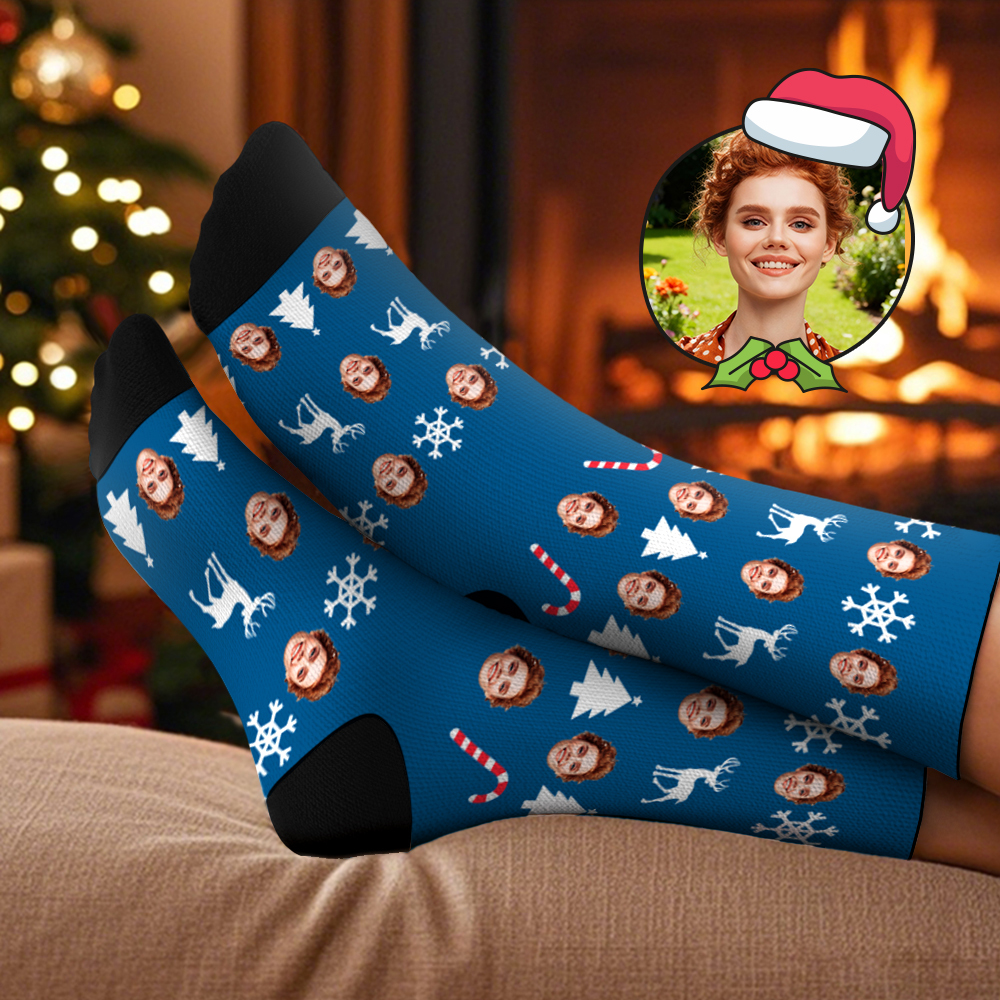 Custom Christmas Tree Socks Personalized Face Socks Santa Gift For Family - MyFaceSocksAU