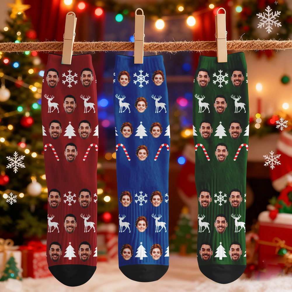 Custom Christmas Tree Socks Personalized Face Socks Santa Gift For Family - MyFaceSocksAU