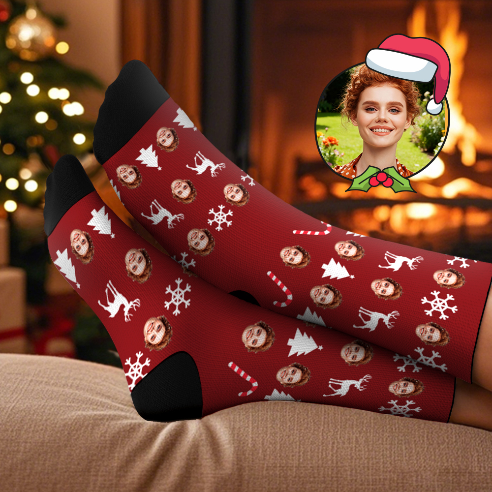 Custom Christmas Tree Socks Personalized Face Socks Santa Gift For Family - MyFaceSocksAU