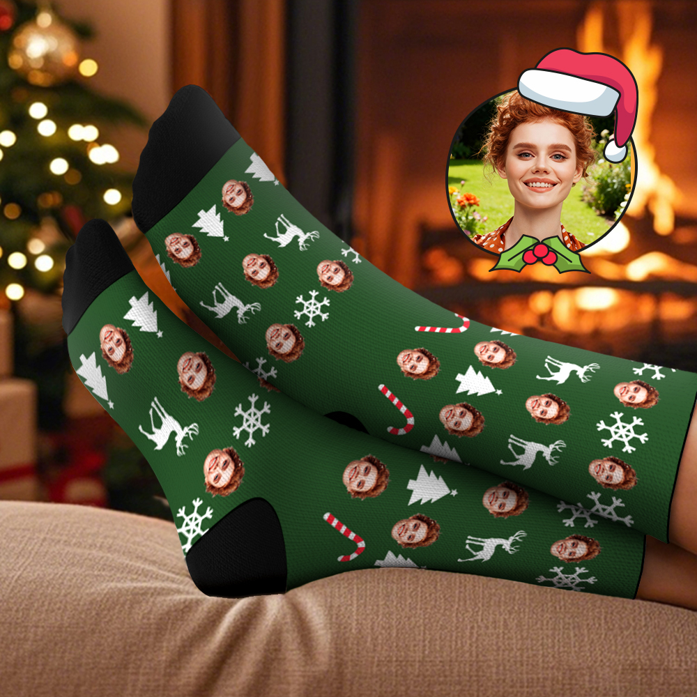 Custom Christmas Tree Socks Personalized Face Socks Santa Gift For Family - MyFaceSocksAU