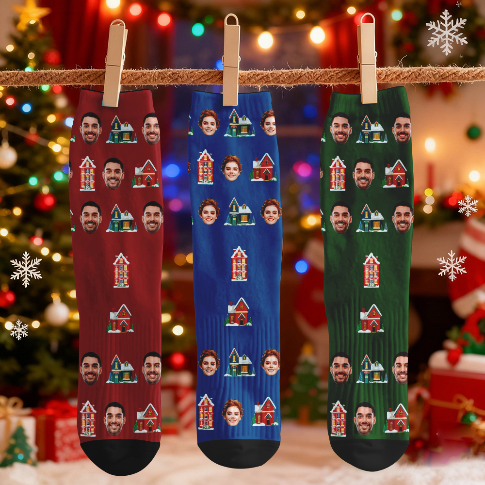 Custom Christmas Tree Socks Personalized Face Socks Santa Gift For Family - MyFaceSocksAU