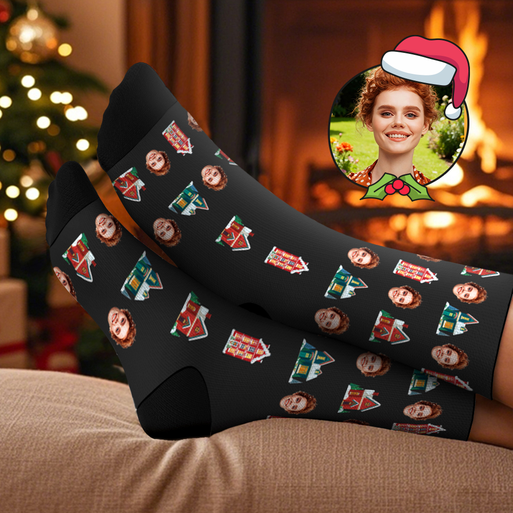 Custom Christmas Tree Socks Personalized Face Socks Santa Gift For Family - MyFaceSocksAU