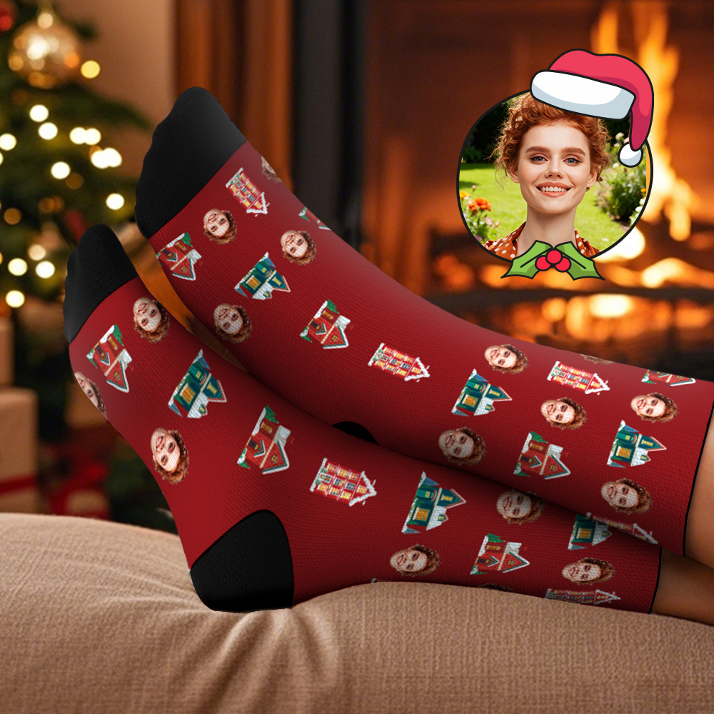 Custom Christmas Tree Socks Personalized Face Socks Santa Gift For Family - MyFaceSocksAU