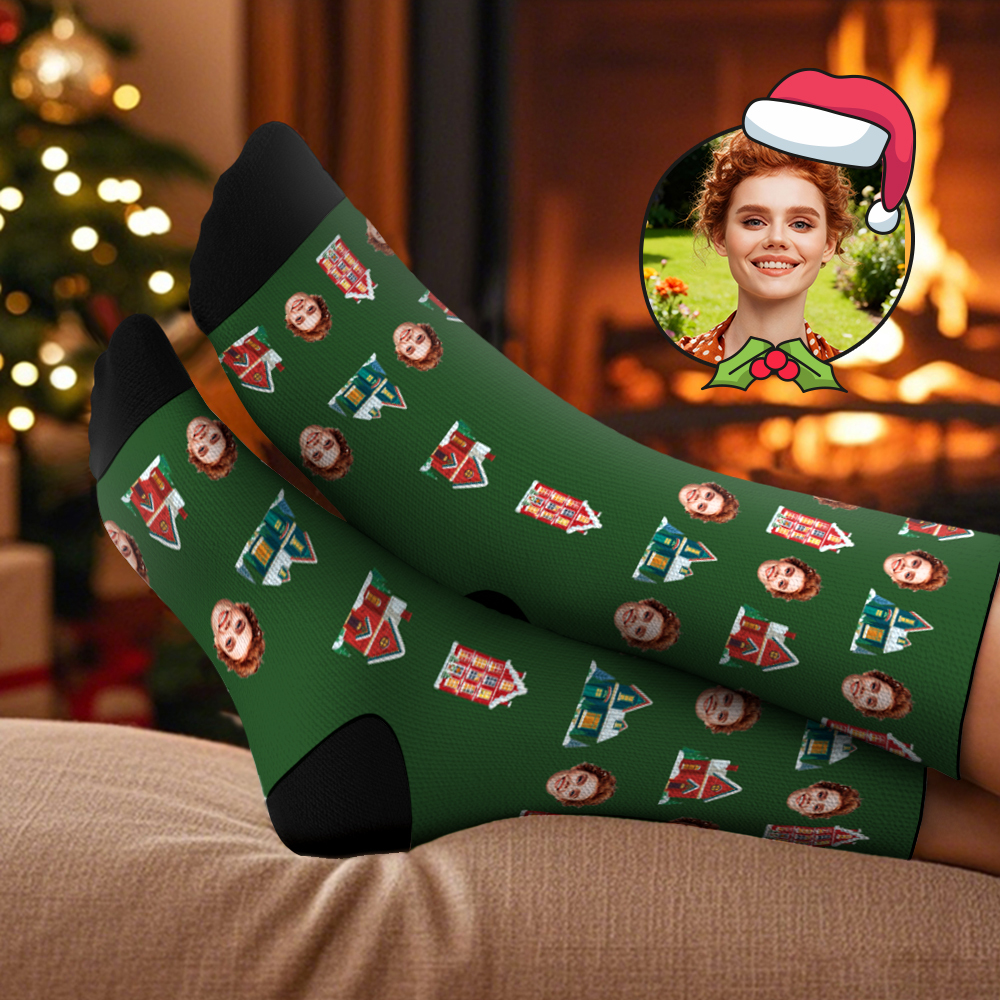 Custom Christmas Tree Socks Personalized Face Socks Santa Gift For Family - MyFaceSocksAU