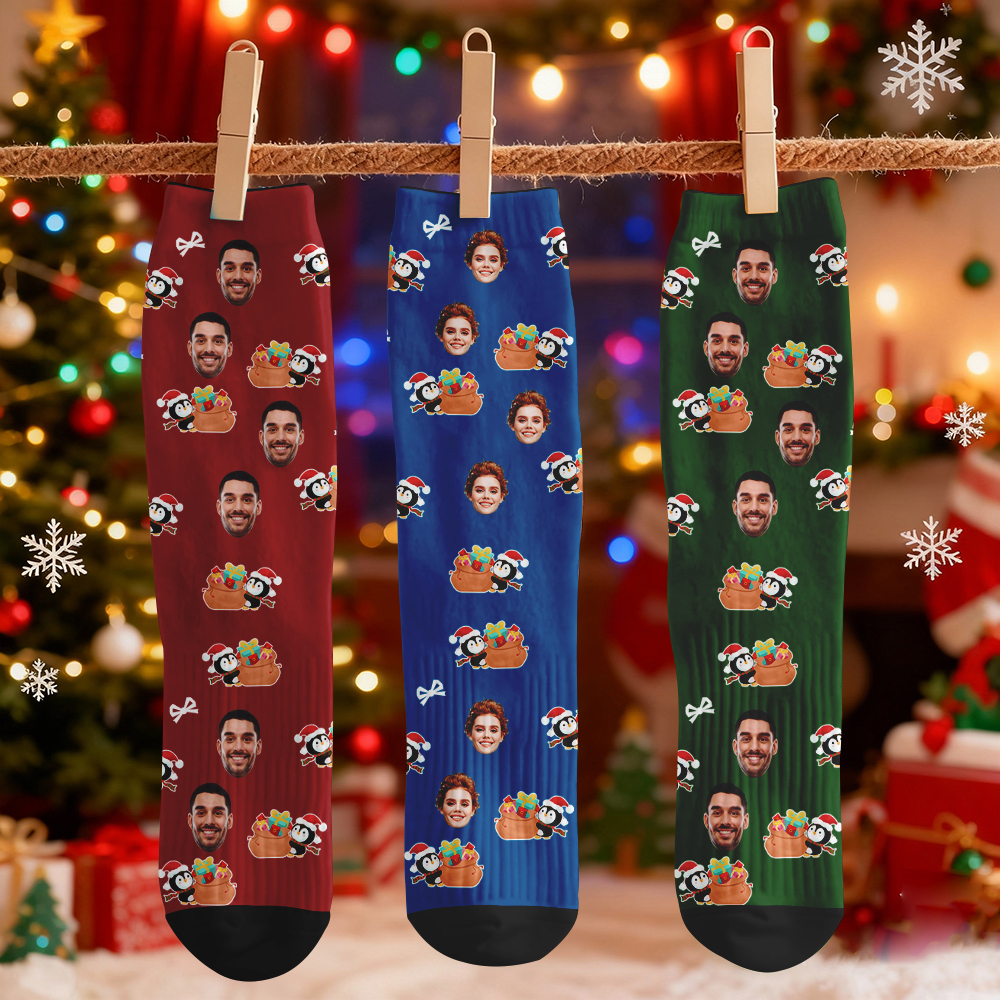 Custom Christmas Tree Socks Personalized Face Socks Santa Gift For Family - MyFaceSocksAU