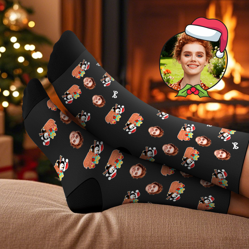 Custom Christmas Tree Socks Personalized Face Socks Santa Gift For Family - MyFaceSocksAU