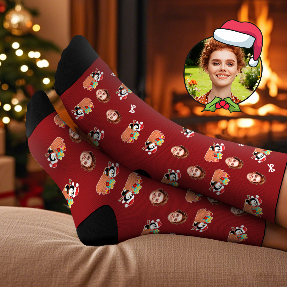 Custom Christmas Tree Socks Personalized Face Socks Santa Gift For Family - MyFaceSocksAU