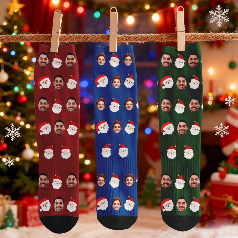 Custom Cute Santa Claus Socks Personalized Christmas Face Socks Santa Gift For Family Couple Kids - MyFaceSocksAU