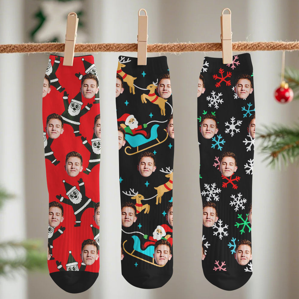 Personalized Funny Christmas Themed Socks Custom Face Socks Santa Socks Gift - MyFaceSocksAU
