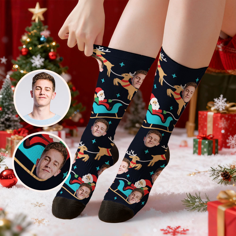 Personalized Funny Christmas Themed Socks Custom Face Socks Santa Socks Gift - MyFaceSocksAU