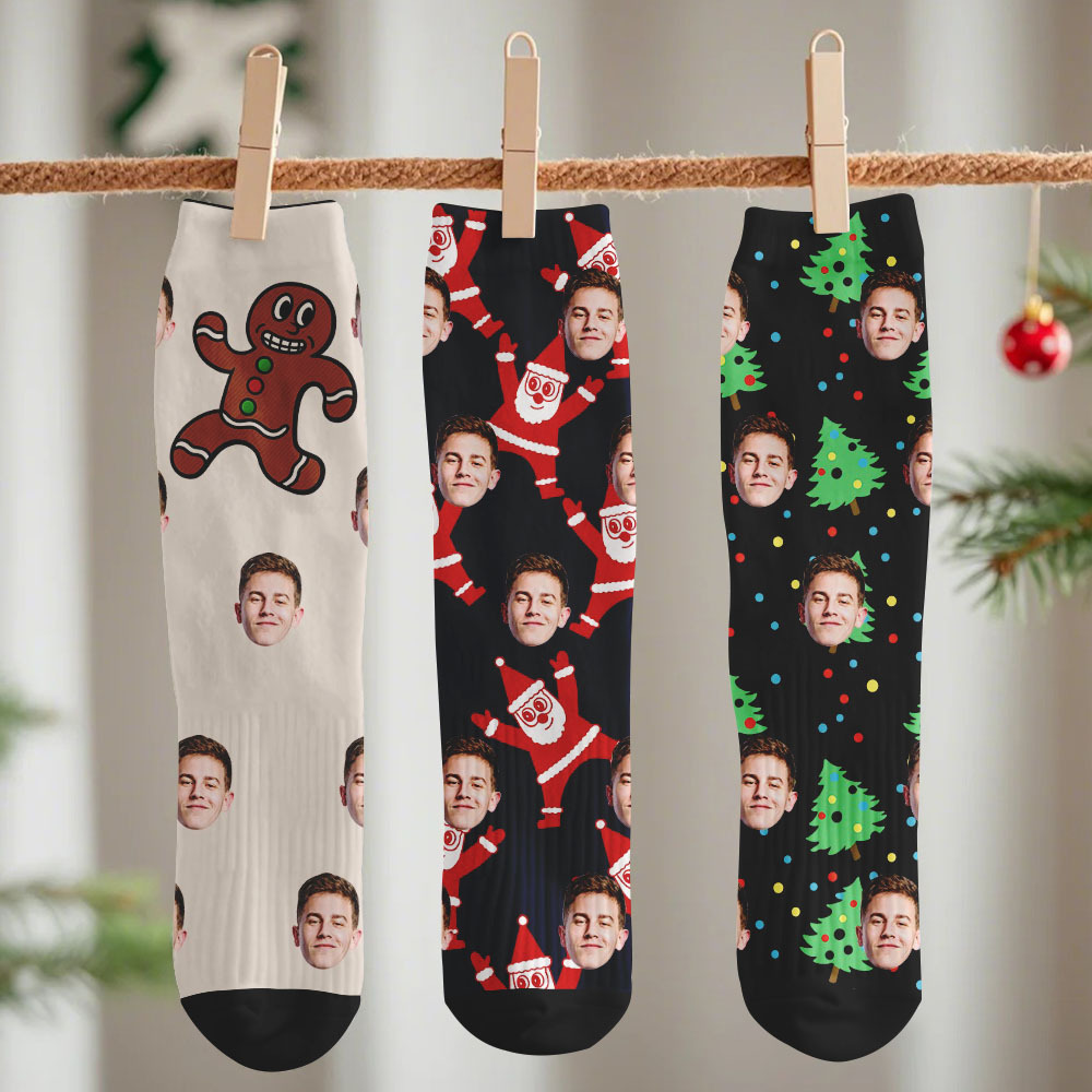 Personalized Funny Christmas Themed Socks Custom Face Socks Santa Socks Gift - MyFaceSocksAU