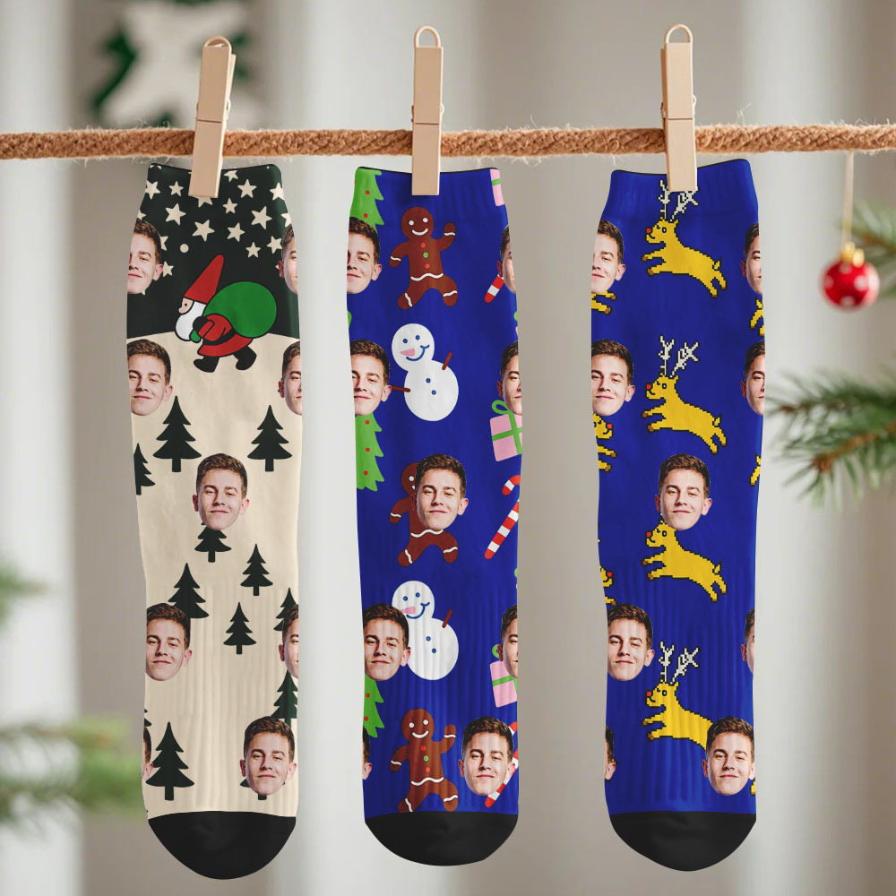 Personalized Funny Christmas Themed Socks Custom Face Socks Santa Socks Gift - MyFaceSocksAU