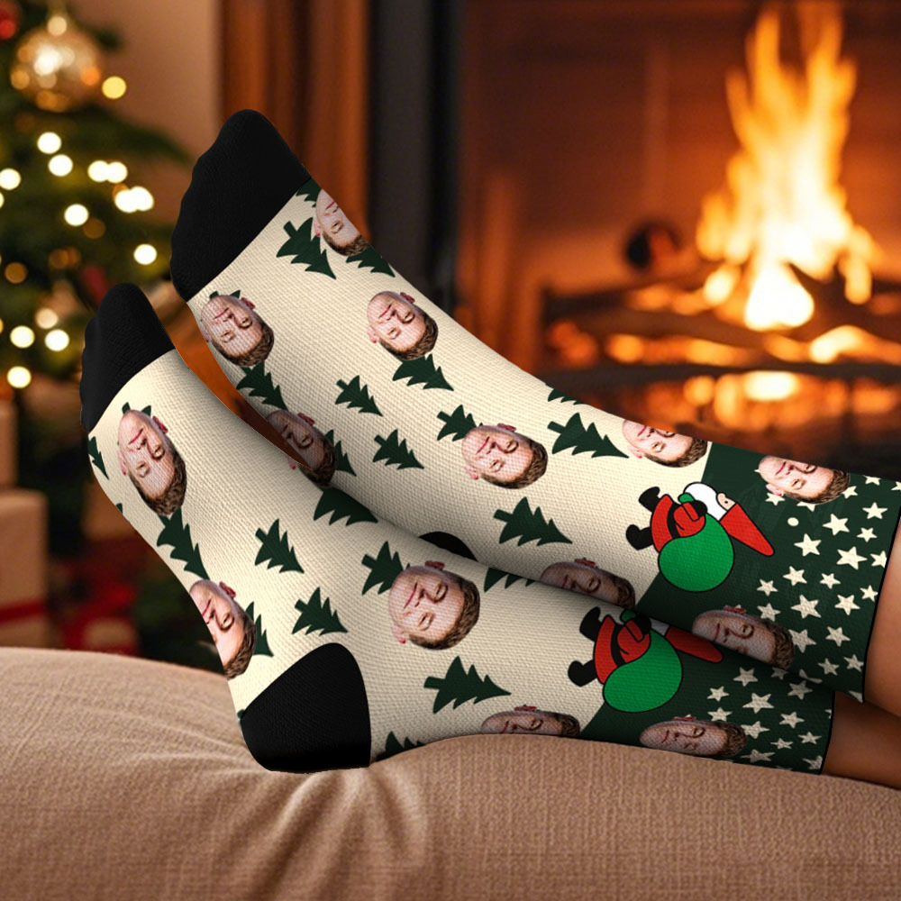 Personalized Funny Christmas Themed Socks Custom Face Socks Santa Socks Gift - MyFaceSocksAU