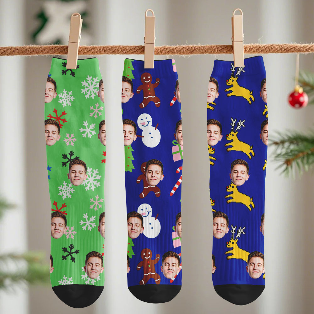 Personalized Funny Christmas Themed Socks Custom Face Socks Santa Socks Gift - MyFaceSocksAU