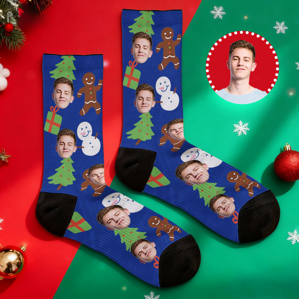 Personalized Funny Christmas Themed Socks Custom Face Socks Santa Socks Gift - MyFaceSocksAU