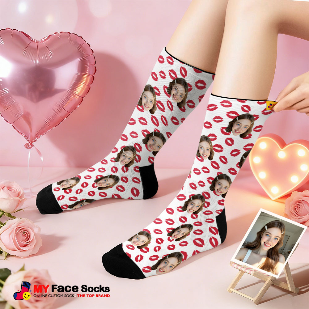 Personalized Red Lips Face Socks Valentine Themed Socks Custom Face Socks Couple Gift - MyFaceSocksAU