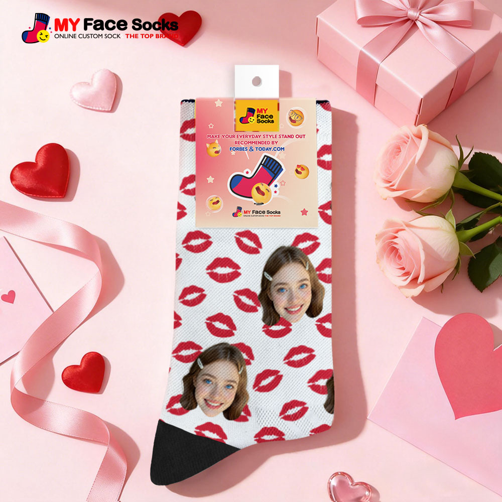 Personalized Red Lips Face Socks Valentine Themed Socks Custom Face Socks Couple Gift - MyFaceSocksAU