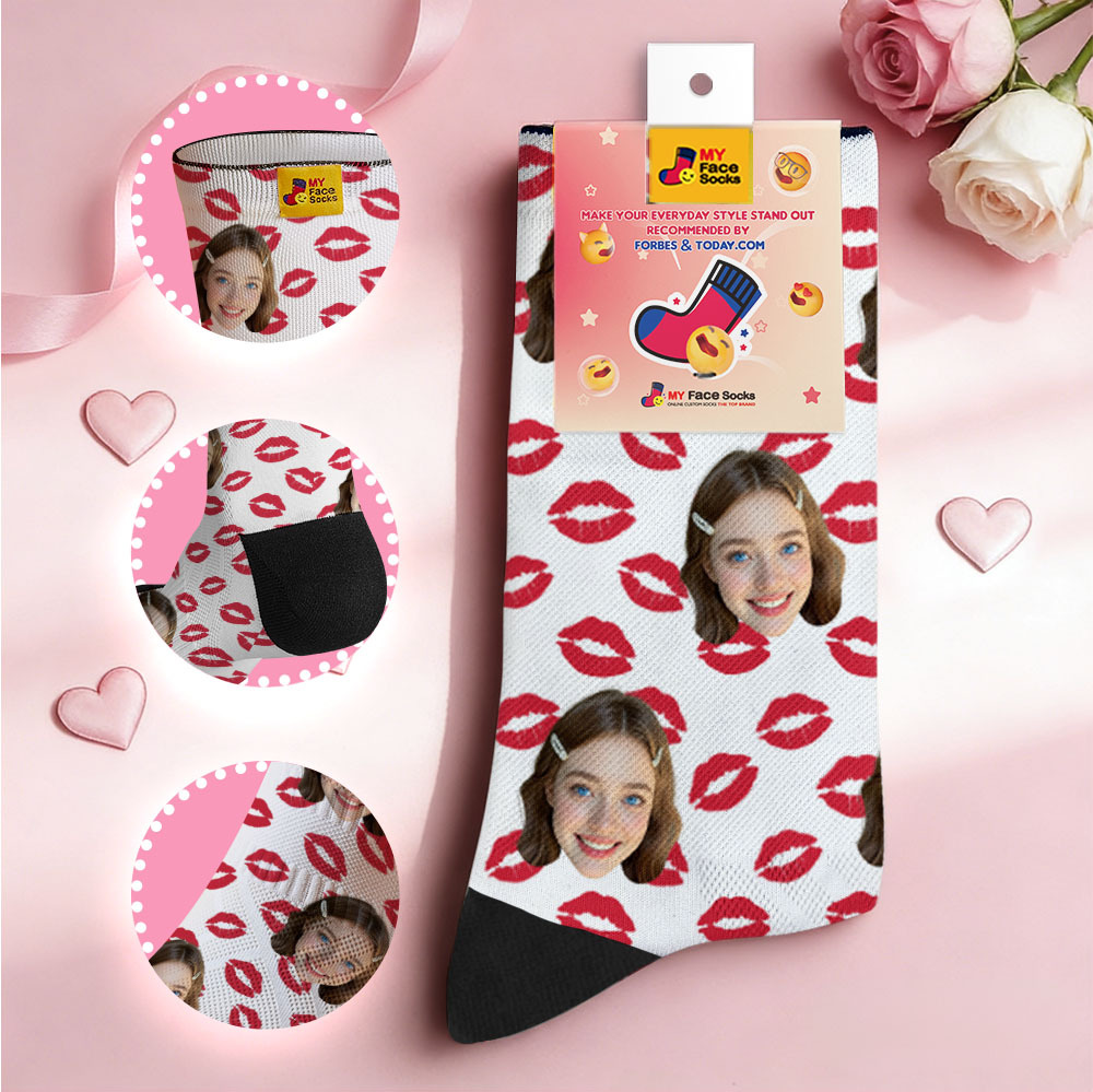 Personalized Red Lips Face Socks Valentine Themed Socks Custom Face Socks Couple Gift - MyFaceSocksAU
