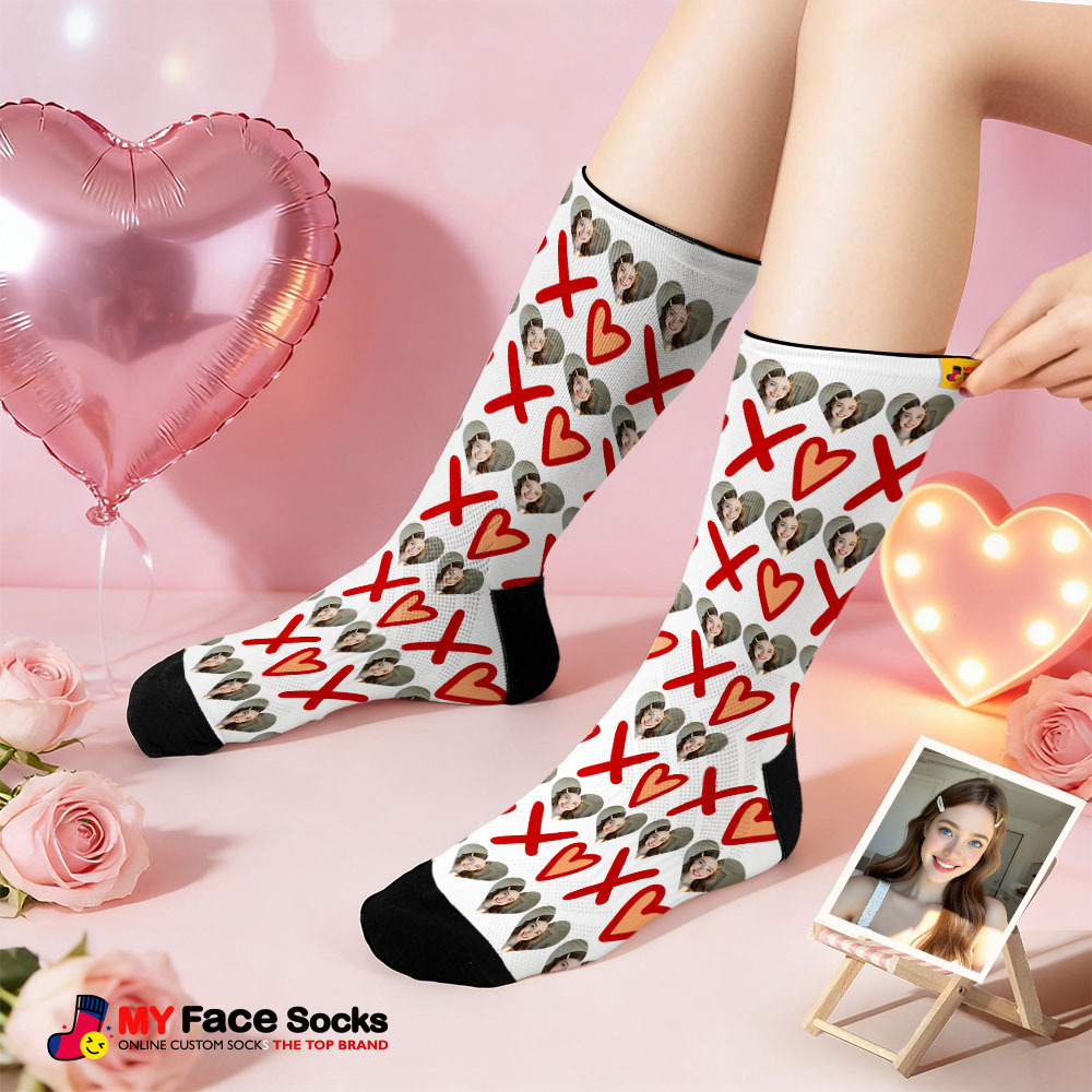 Personalized Red Lips Face Socks Valentine Themed Socks Custom Face Socks Couple Gift - MyFaceSocksAU