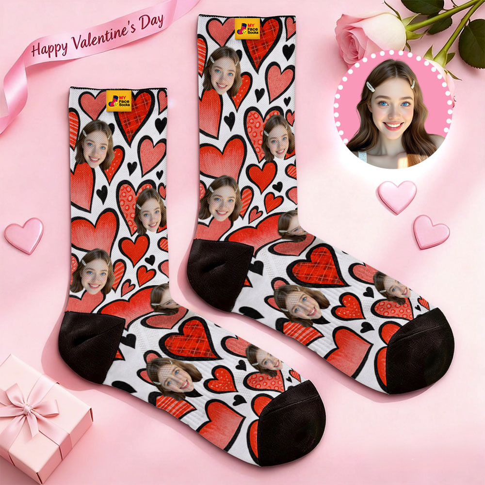 Personalized Red Lips Face Socks Valentine Themed Socks Custom Face Socks Couple Gift - MyFaceSocksAU