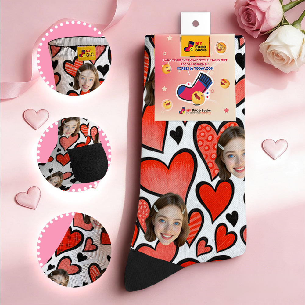 Personalized Red Lips Face Socks Valentine Themed Socks Custom Face Socks Couple Gift - MyFaceSocksAU