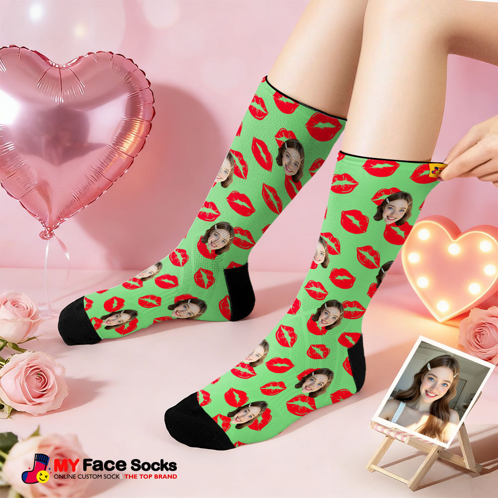Custom Colorful Face Socks Personalized Valentine Day Socks with Photo Cute Heart Pattern Couple Gift - MyFaceSocksAU