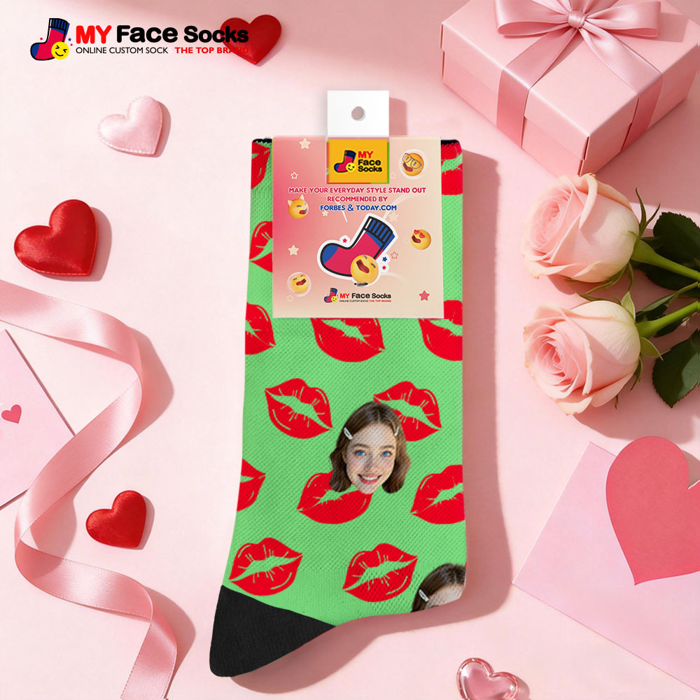 Custom Colorful Face Socks Personalized Valentine Day Socks with Photo Cute Heart Pattern Couple Gift - MyFaceSocksAU