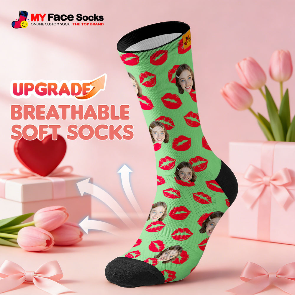 Custom Colorful Face Socks Personalized Valentine Day Socks with Photo Cute Heart Pattern Couple Gift - MyFaceSocksAU